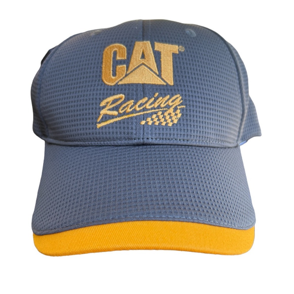 CAT Racing Hat Mens Gray Yellow Competition Mesh Adjustable‎ Baseball Cap New